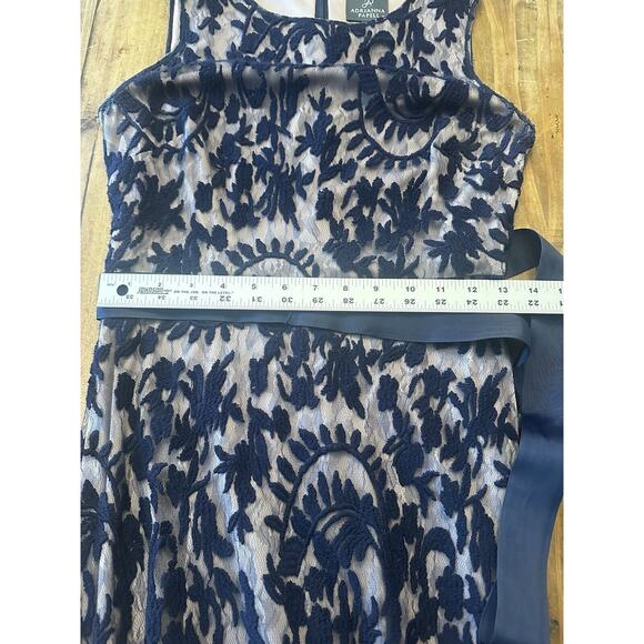 Adrianna Papell Dress Size 2 Navy Blue Lace Formal Sleeveless Evening Gown Maxi - Picture 12 of 16